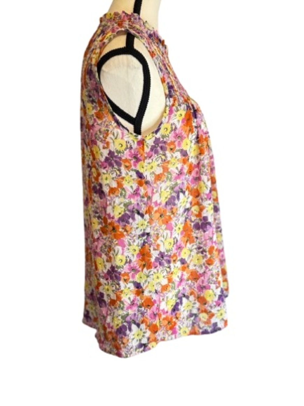 Maison d’Amelie Floral Smocked Blouse Sleeveless Clip Dot Top XS - Picture 4 of 10